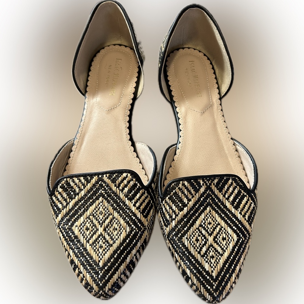 Isaac Mizrahi tweed cream and black geometric women’s 7.5 dress flats